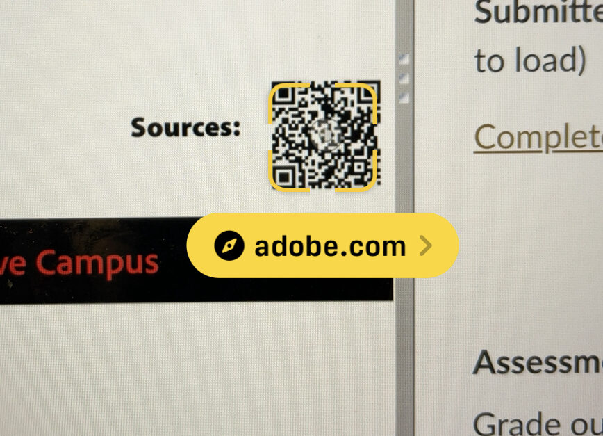 screenshot of mobile device showing QR code and displaying URL underneath it