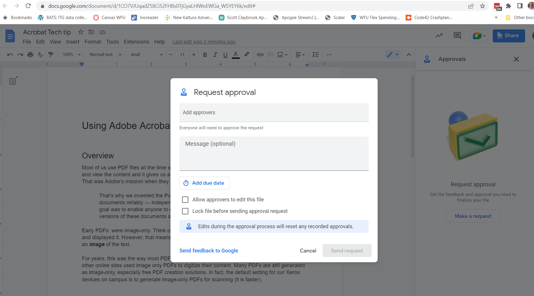 Screencapture of the Request approval dialog box