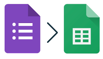 Google Forms icon with arrow pointing to Google Sheets icon