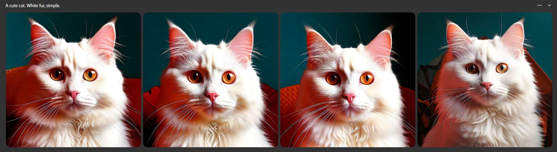 Adobe Firefly showing 4 generated cats all with red glows.