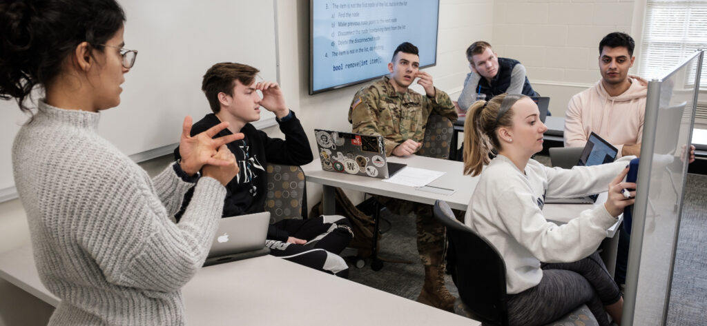 students working in a classroom