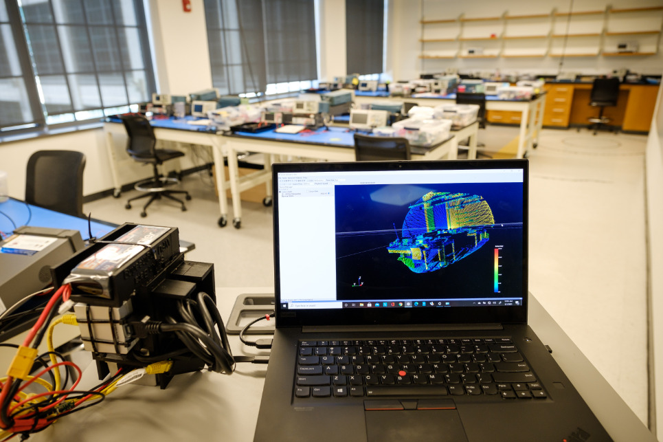 Close up of a laptop in a lab