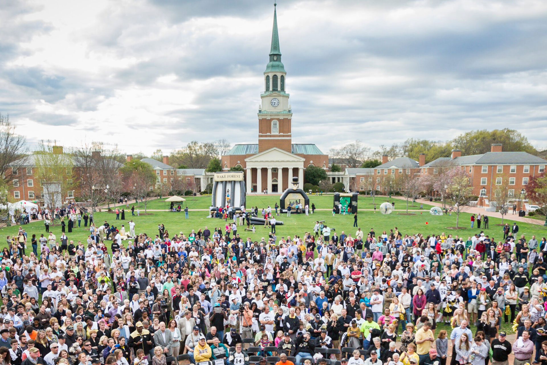 students gathered outside of campus