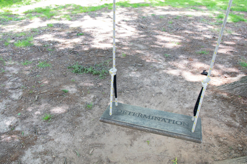 swing with determination written on it