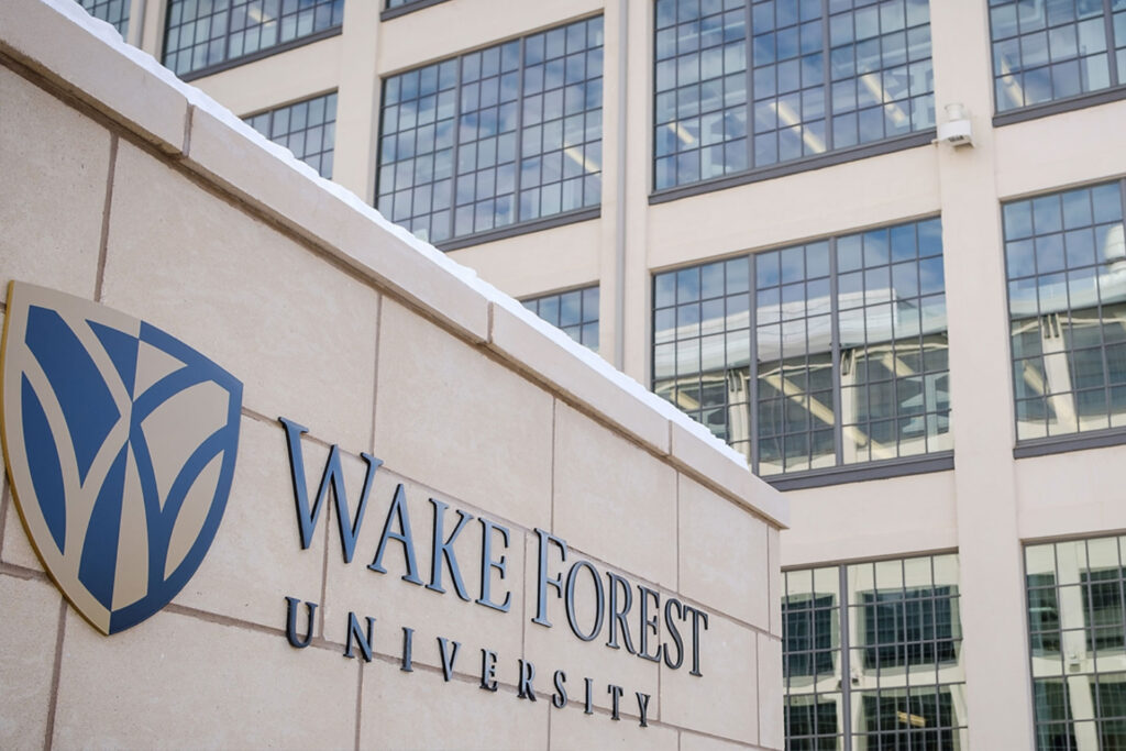 close up view of Wake Forest University sign