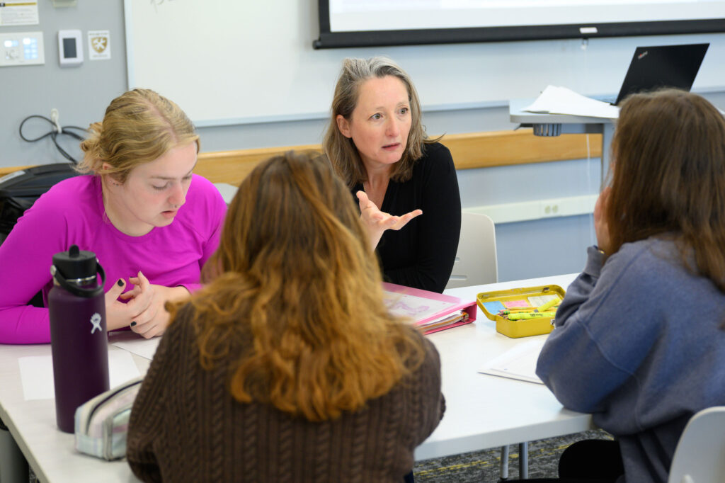 Department of French Studies Chair and Associate Professor Stéphanie Pellet teaches Accelerated Intermediate French class in Greene Hall.