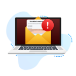 open laptop with email envelope and red alert bubble over it