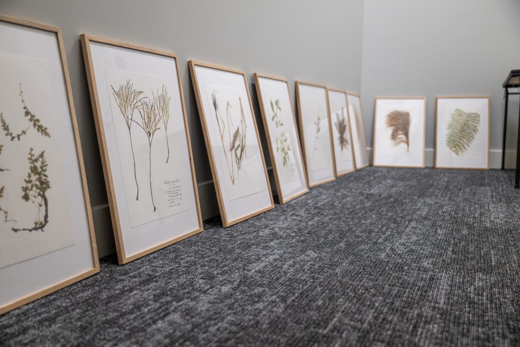 Artwork lined up on the floor.