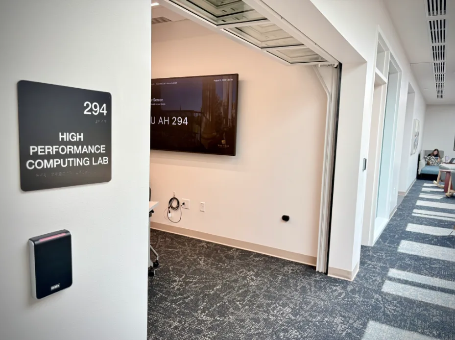 The High Performance Computing (HPC) Lab is Located on the Second floor of Alumni Hall, Room 294, next to the Computer Science Lounge.