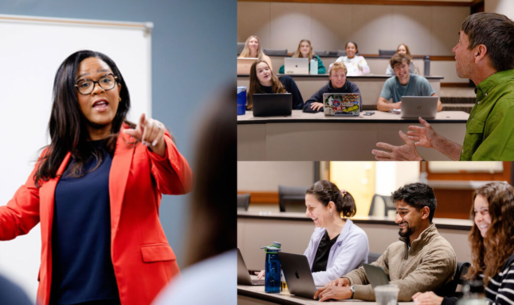 3 photos of teachers and students in HES classrooms