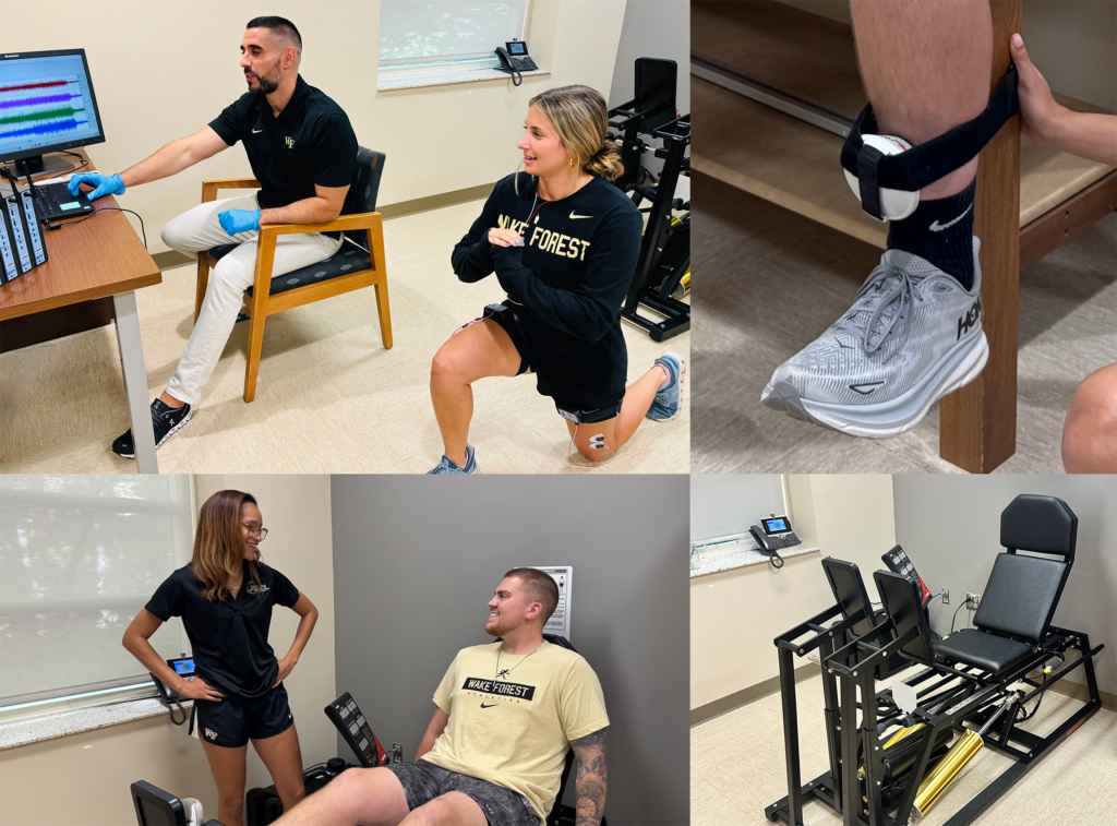 Faculty and staff testing participants on equipment