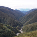 a view down the andes mountains with a river flowing through them