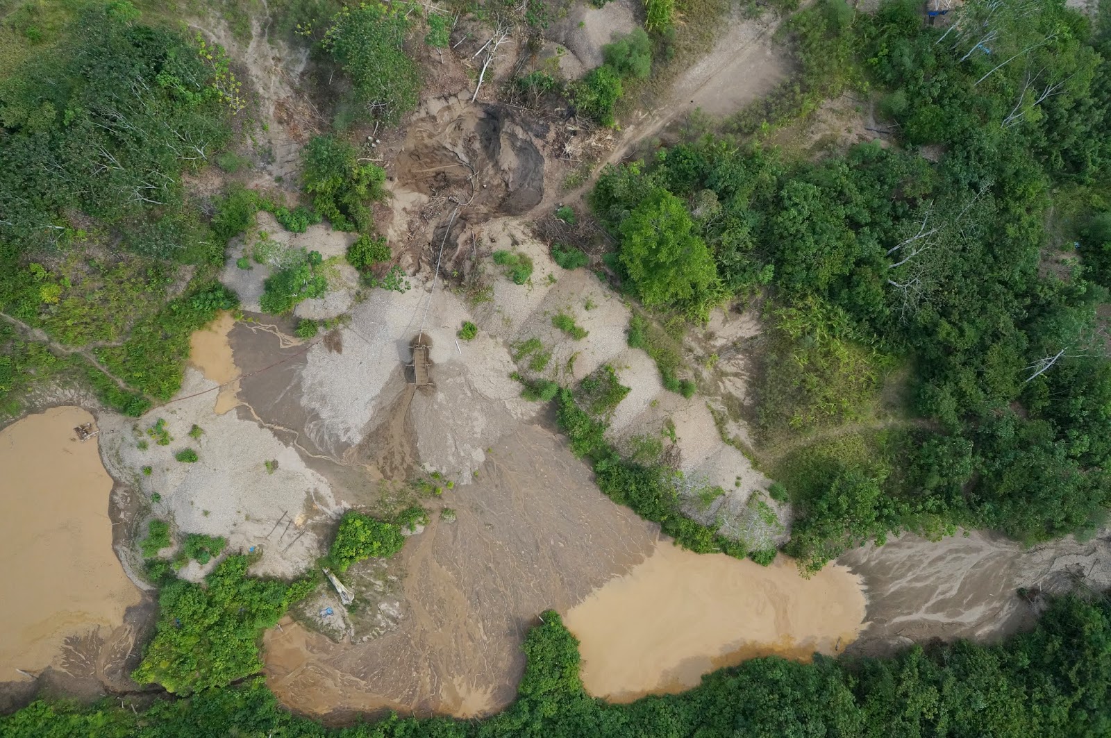 a satellite view of a mosaic of deforested patches in the Amazon