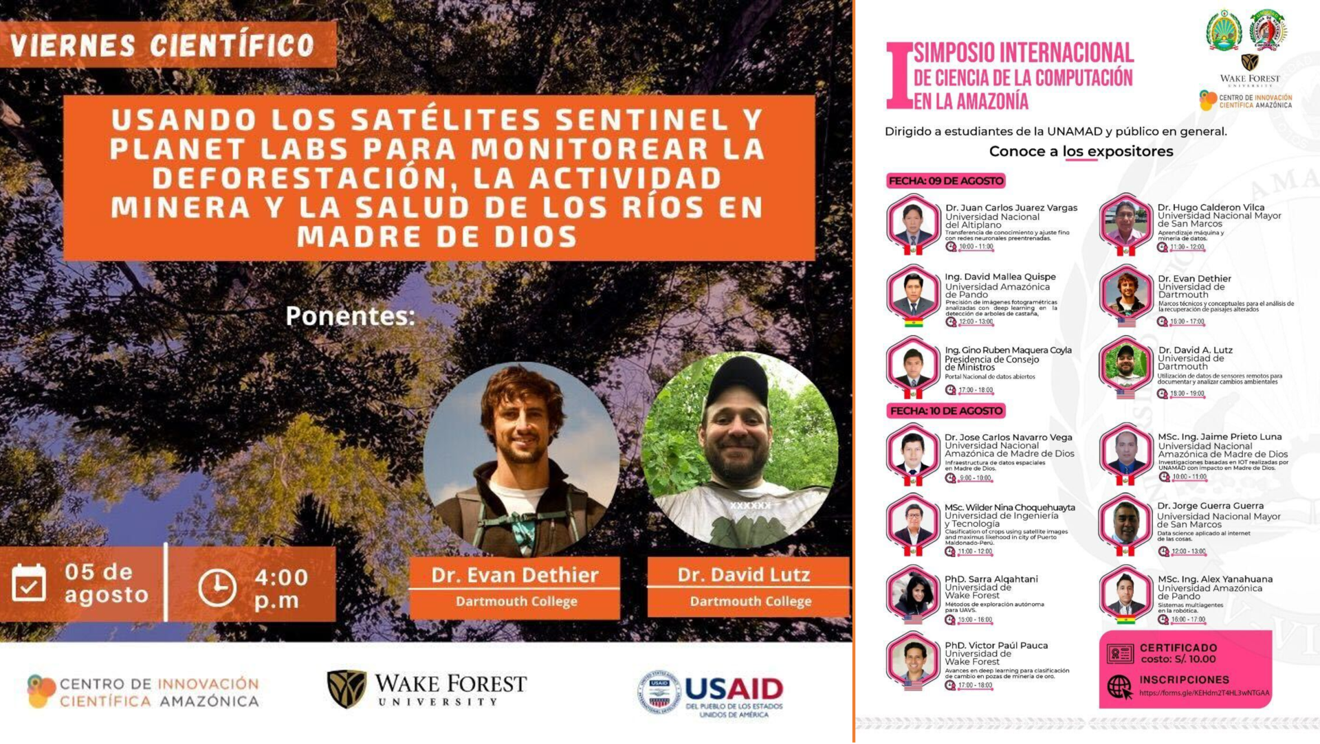 Advertisements for two symposia where CEES researchers presented their work for Peruvian students, colleagues, and the public