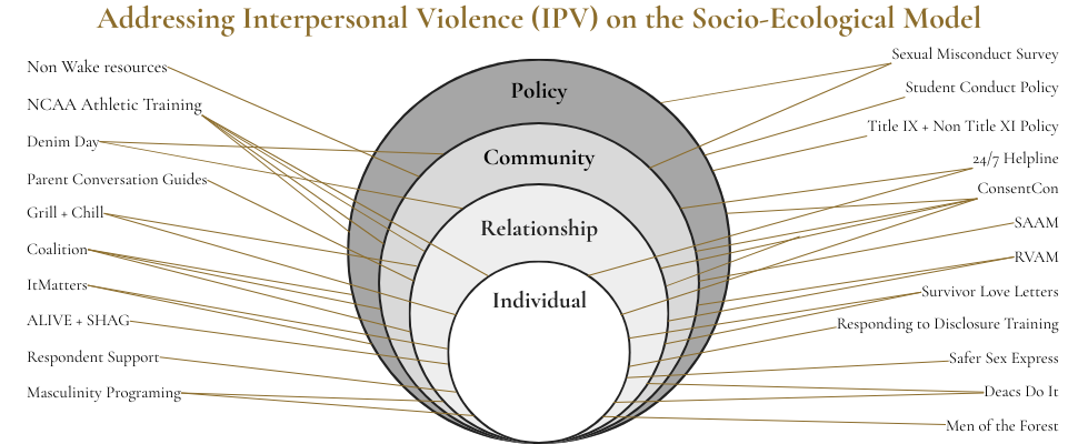 Diagram of the socio-ecological model for IPV at Wake Forest 