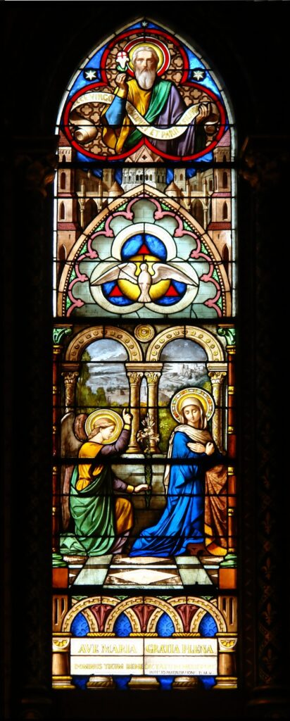 Claudius Lavergne’s stained-glass window depicting the Annunciation from the Basilica of Notre Dame, Geneva, Switzerland