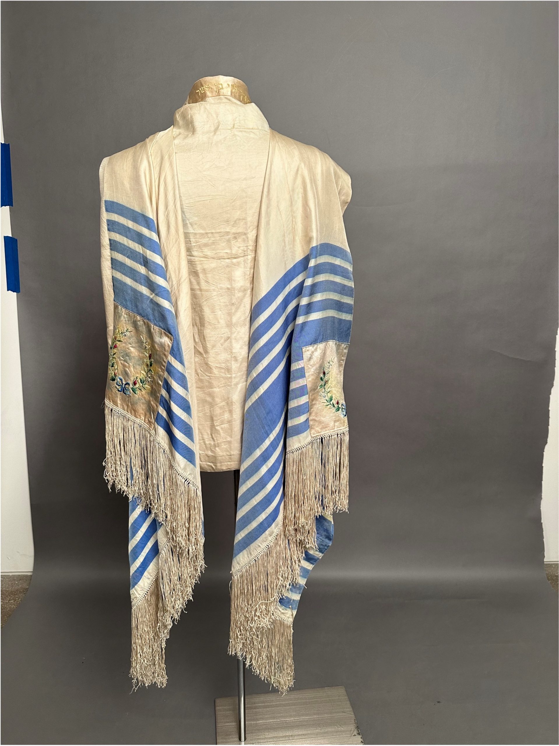 Figure 1. A rare English silk tallit with embroidered panels, ca. 1820. Image courtesy of Sotheby’s NY.