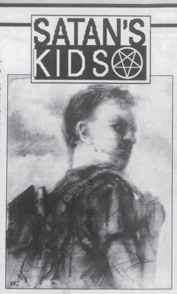 Figure 2: Artwork that accompanied Lisa Levitt Ryckman’s syndicated article on teen Satanic dabblers. The blurred artwork in gray tones creates an ominous scene, while the teen’s black T-shirt, solitary pose, and aloof appearance highlight elements of the dabbler stereotype. The encircled pentagram alongside “Satan’s Kids” at the top provides the interpretive framework. Artist unknown. Appeared in The Columbian (Vancouver, WA), 14 February 1988, and other newspapers that ran Levitt Ryckman’s article. Fair use.