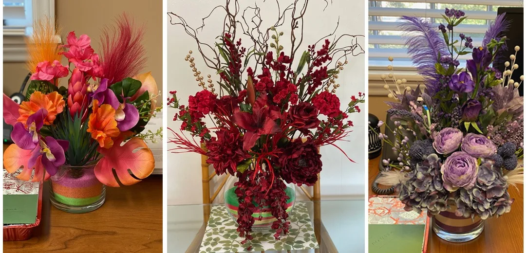 A collage of three different floral arrangements.