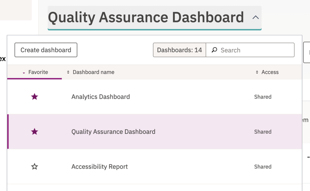 Selecting a dashboard in Siteimprove