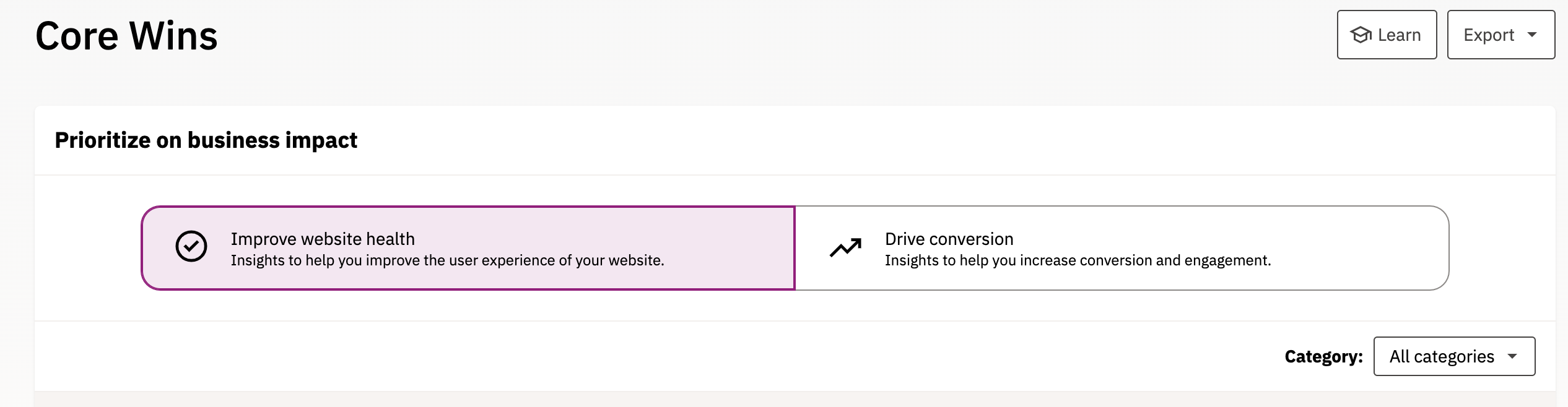 Improve website health banner