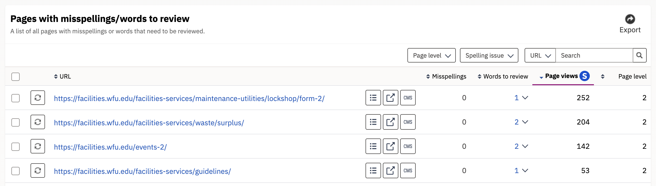 Pages with misspellings
