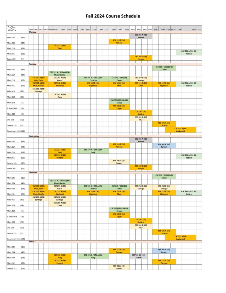Fall 2024 CS Course Schedule