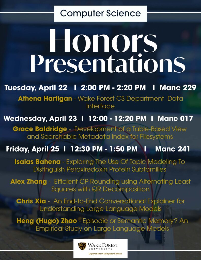 Masters Thesis Presentation & CS Undergraduates Honors Presentations