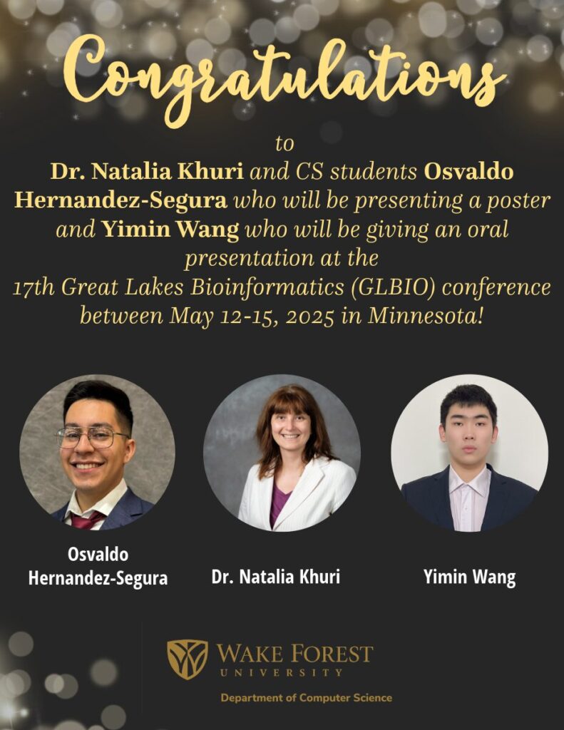 Congrats to Dr. Natalia Khuri and CS Students Osvaldo & Yimin for their Paper Accepted to the 17th GLBIO!