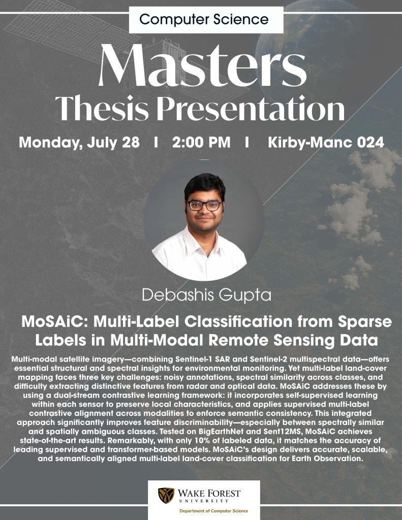 Flyer promoting MS Student's thesis presentation on July 28, 2025.
