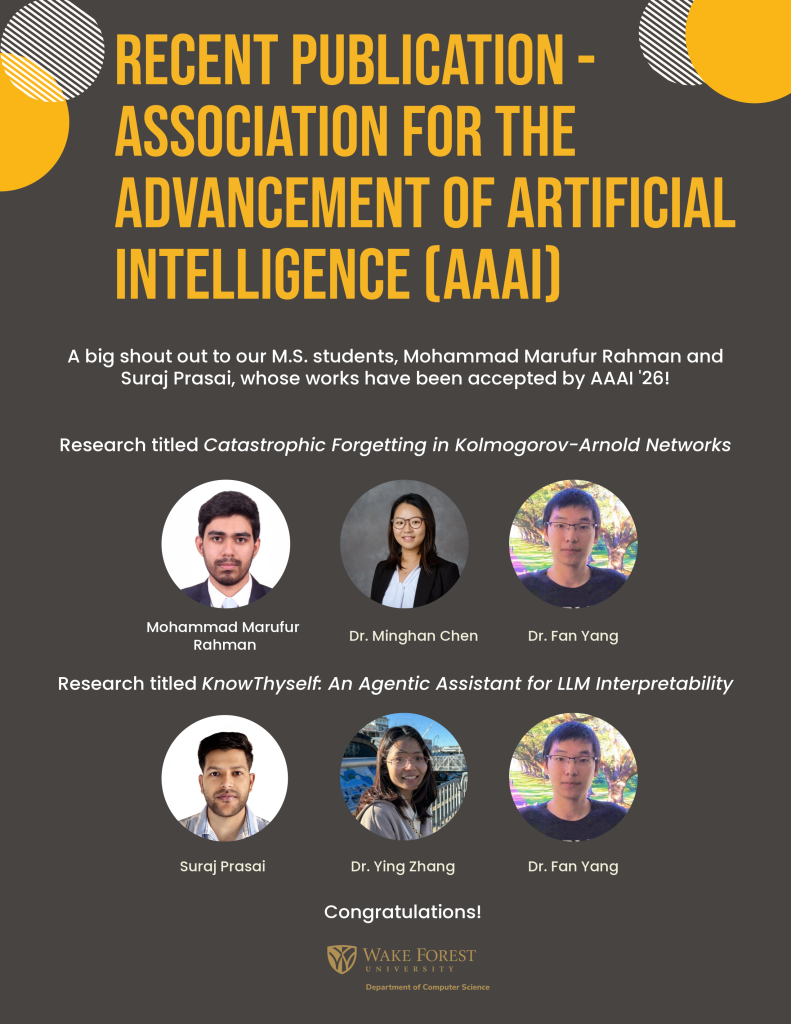 Flyer congratulating recent publications by CS faculty and students.