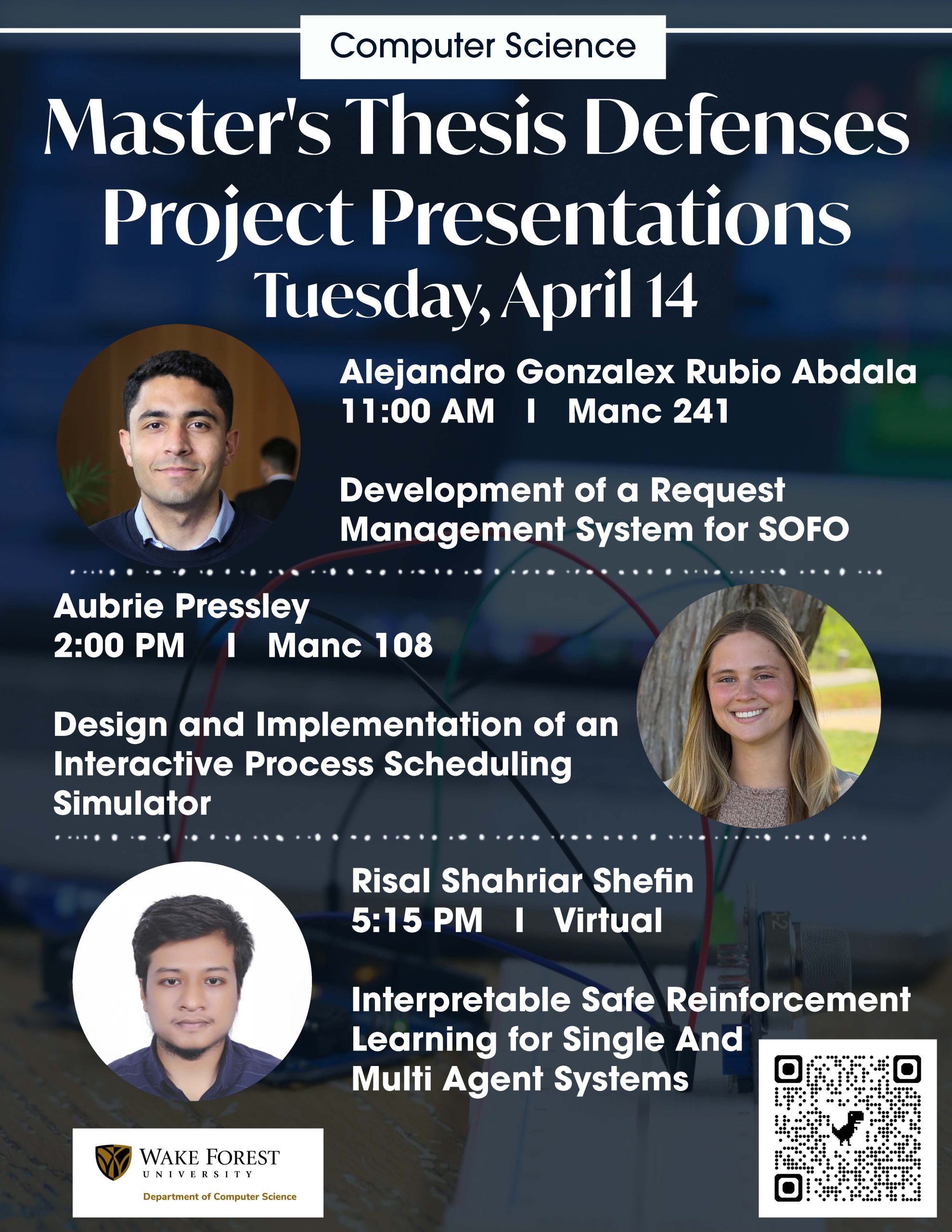Flyer promoting presentations on April 14.