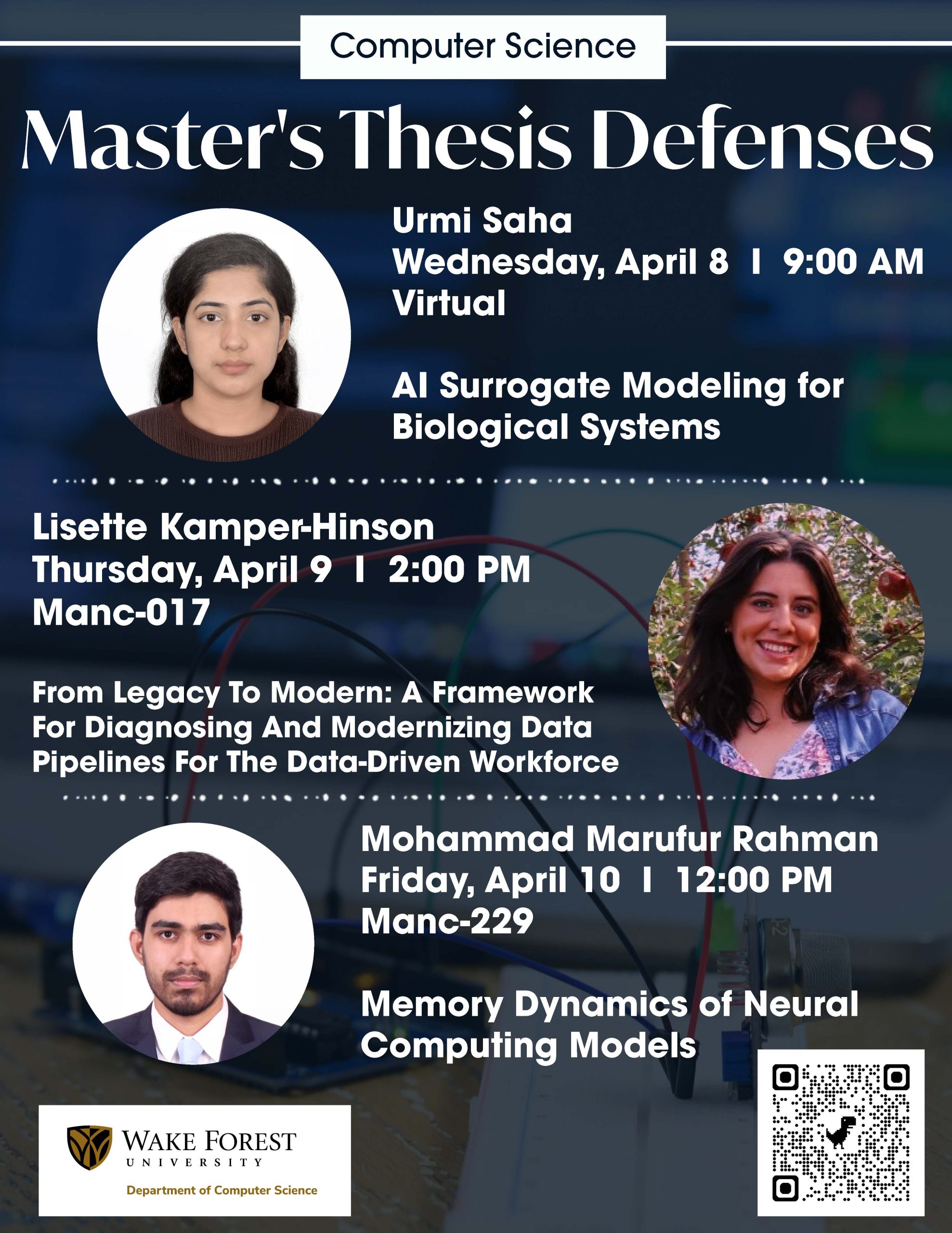 Flyer promoting master's thesis defenses
