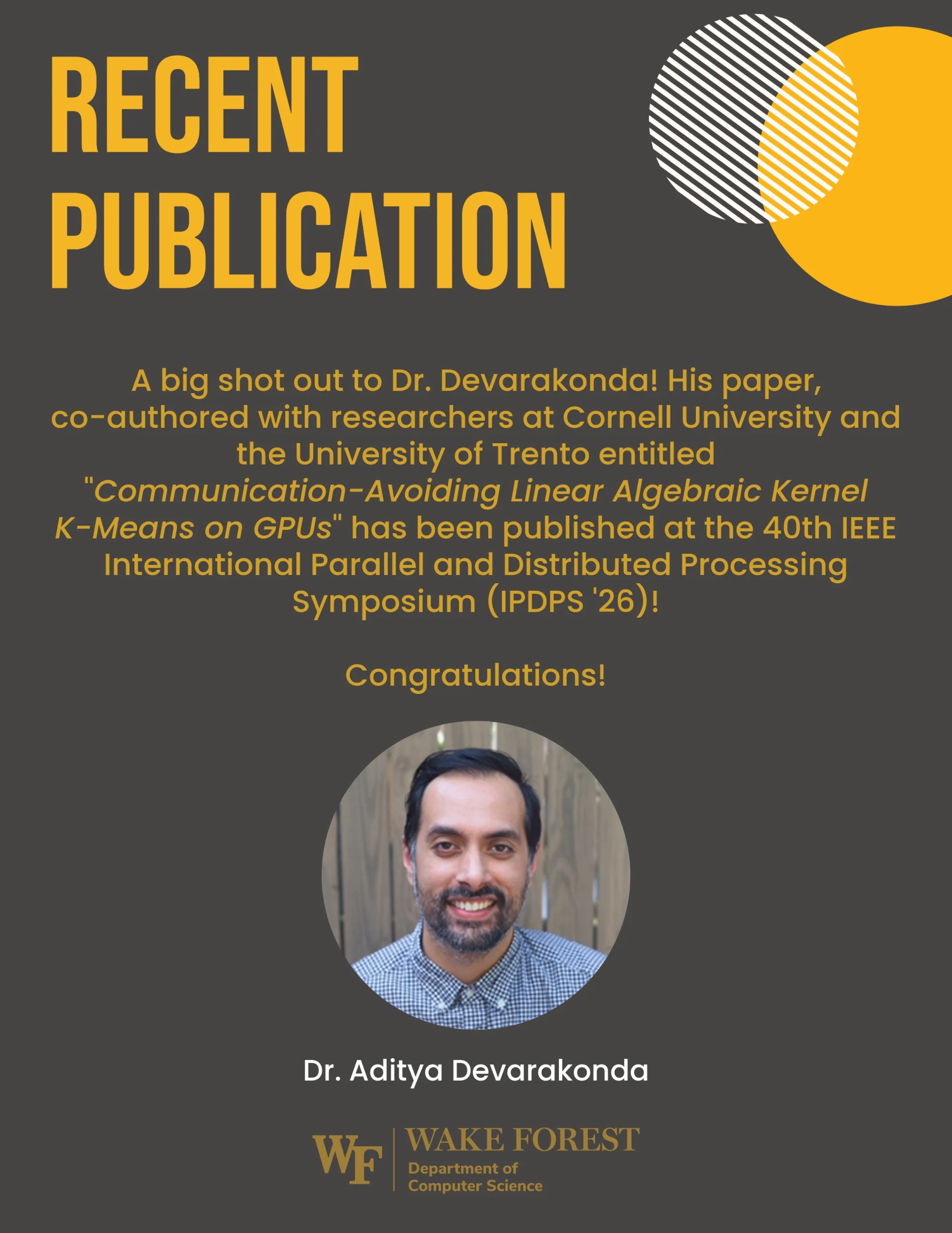 A flyer congratulating a recent publication.