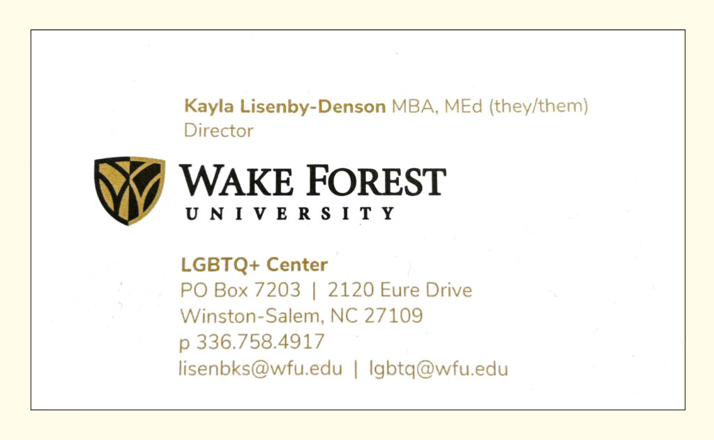 an image of the WFU letter and business card highlighting personal pronouns