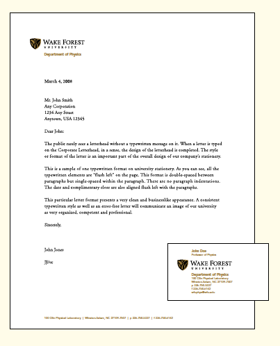 an image of the WFU letter and business card