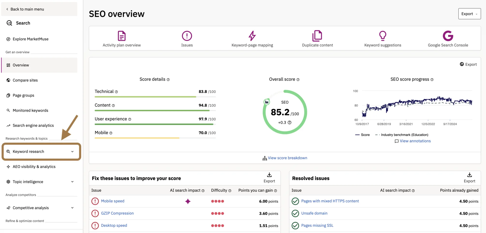 Search Dashboard in Siteimprove