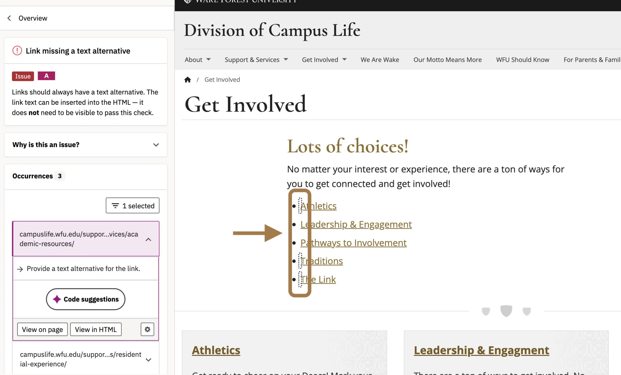 Page that has meaningful link issues on it.