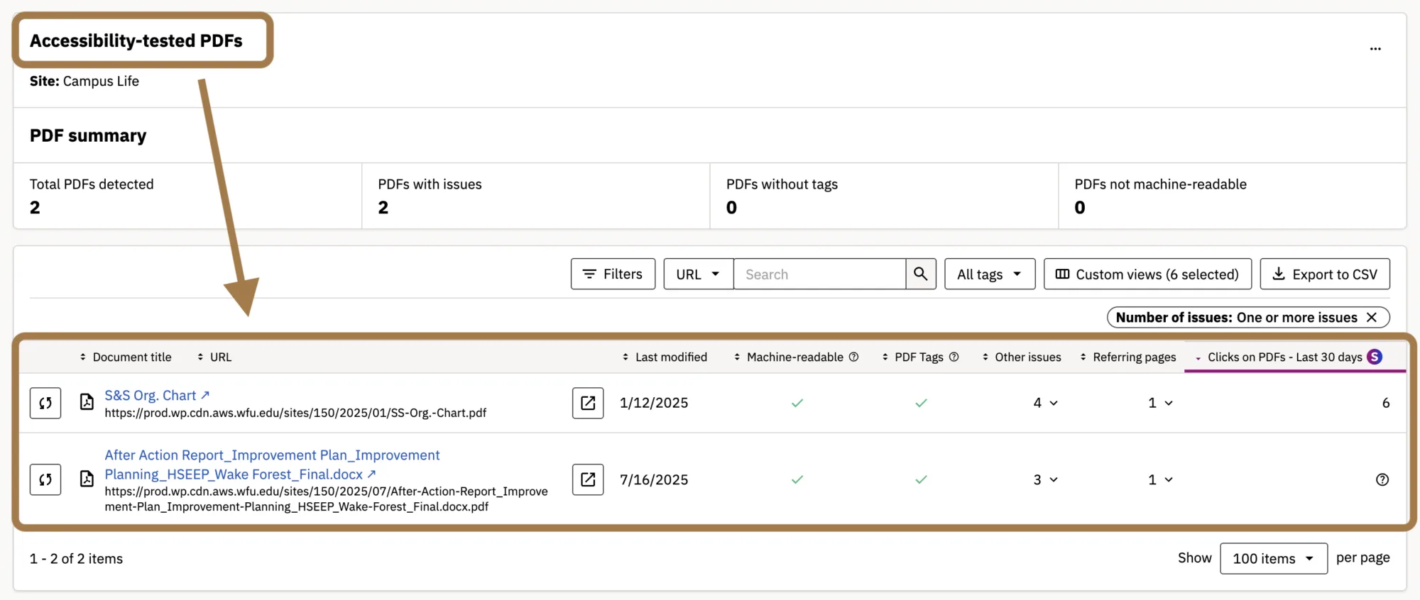 Accessibility-testing PDFs dashboard