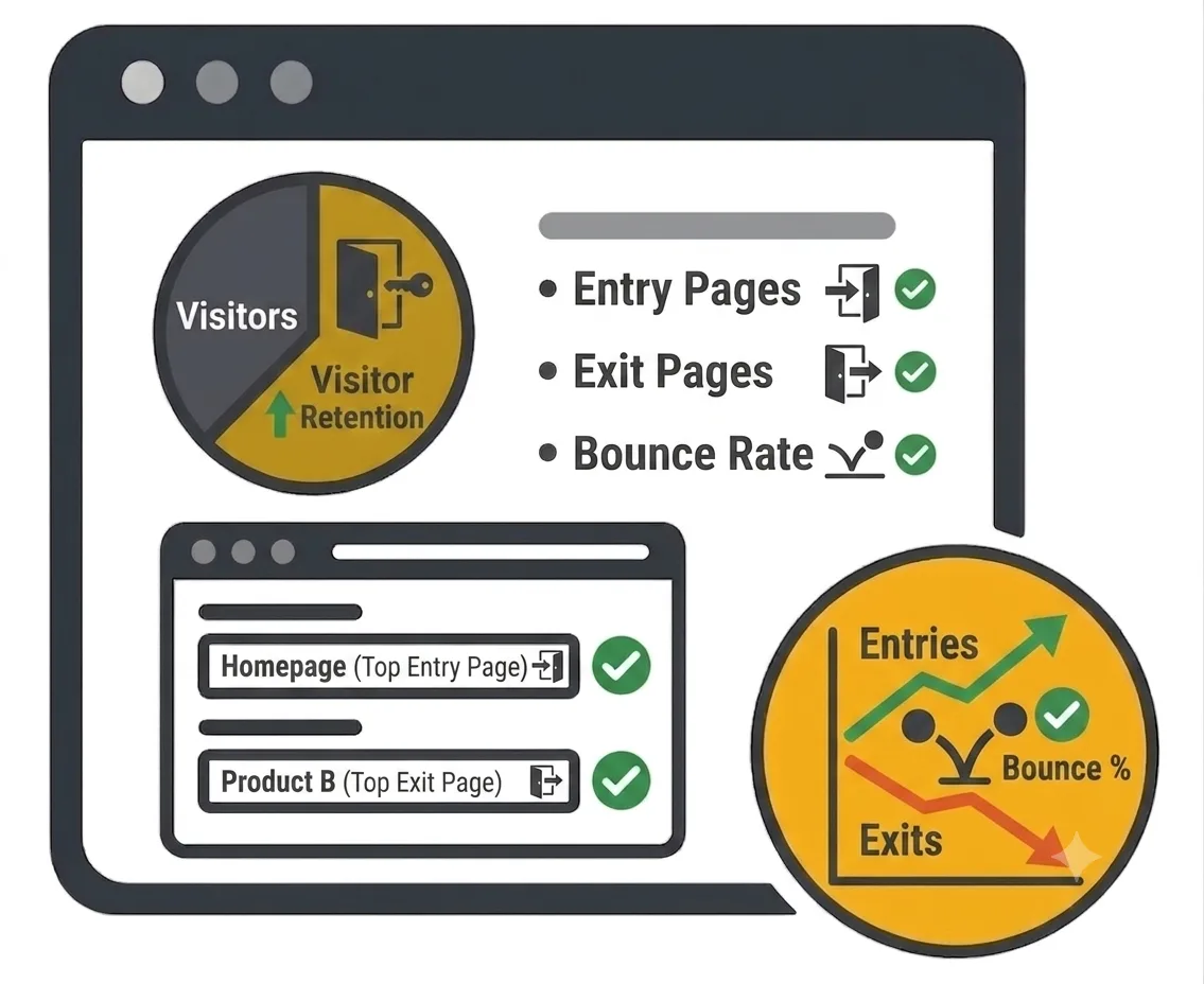 Entries and exits feature within web analytics icon