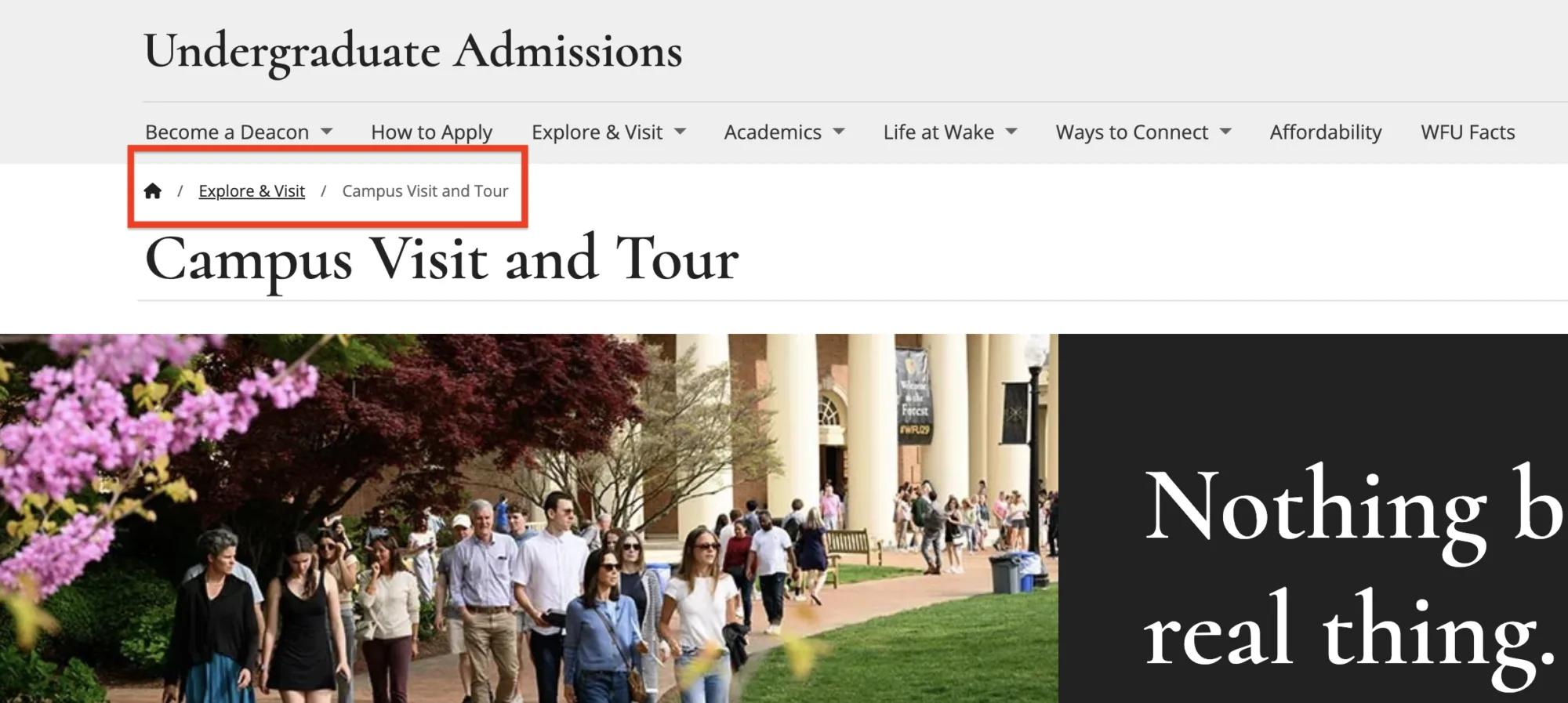 Breadcrumbs listed under a department's site navigation