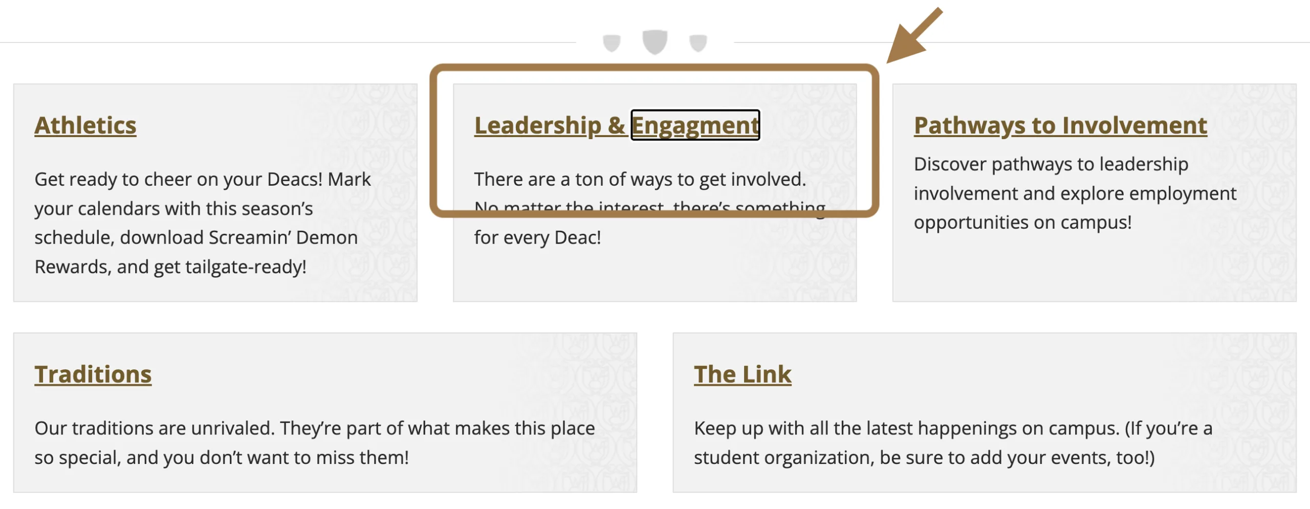 Example of where misspellings occur on a web page.