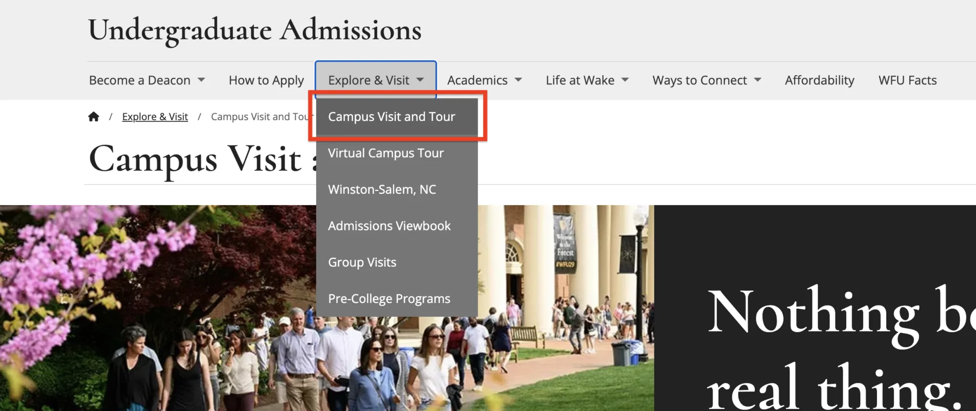 Page listed under a department's site navigation