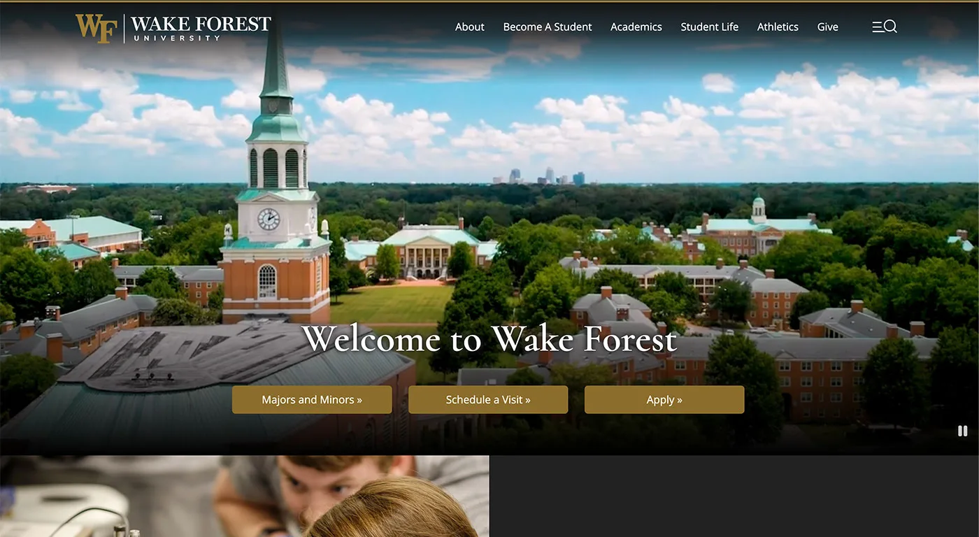 A screen capture of the Wake Forest University website's homepage.