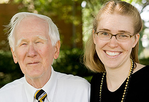 Chaplain Emeritus Ed Christman ('50, JD '53) and Emily Brewer ('98 BA, '03 MA) at the Festival on the Quad during Homecoming 2007.