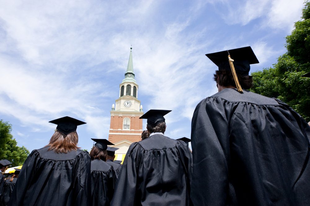 Wake Forest University holds its 2009 Commencement Exercises on Monday, May 18, 2009. New graduates stand to sing the alma mater.