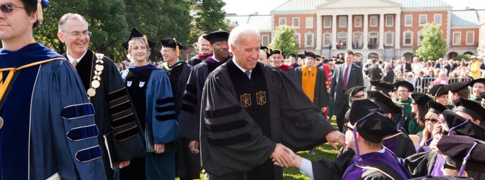 Vice President Joe Biden greets students during the processional on Hearn Plaza.