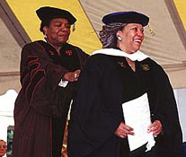 Toni Morrison receives her honorary doctor of letters from Reynolds Professor of American Studies Maya Angelou.