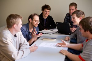 Professor of Mathematics Ken Berenhaut with, from left, Kris Patton, Jean Merlet, Ross Hilton, Scott Rabidoux and Scott Hubbard.