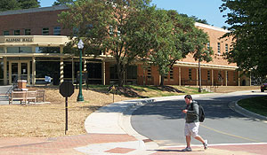 Street between Alumni Hall and Worrell